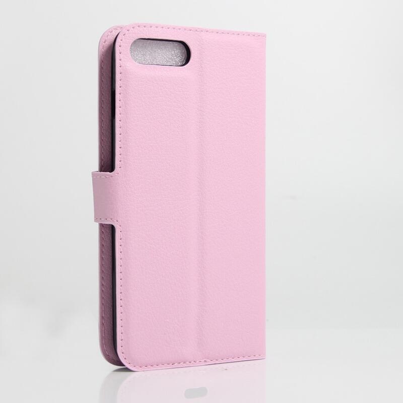 Litchi PU bőr pénztárca tok iPhone 8 Plus/7 Plus készülékhez - rózsaszín