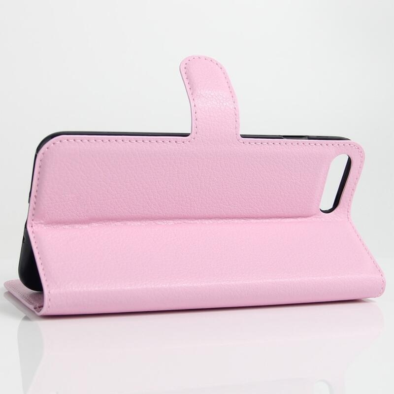 Litchi PU bőr pénztárca tok iPhone 8 Plus/7 Plus készülékhez - rózsaszín