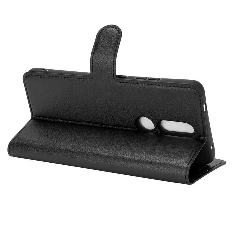 Litchi PU bőr pénztárca tok Nokia 2.4 készülékhez - fekete