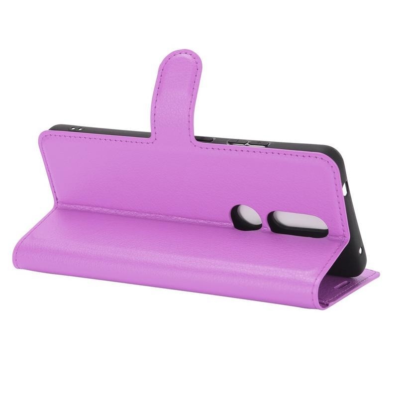 Litchi PU bőr pénztárca tok Nokia 2.4 készülékhez - lila