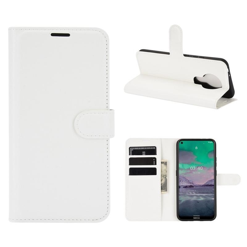 Litchi PU bőr pénztárca tok Nokia 3.4 készülékhez - fehér