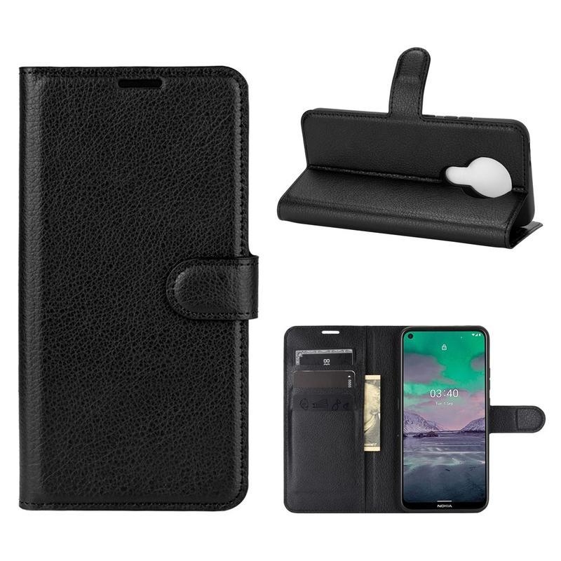 Litchi PU bőr pénztárca tok Nokia 3.4 készülékhez - fekete