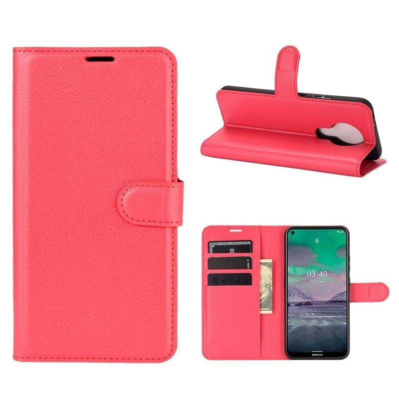 Litchi PU bőr pénztárca tok Nokia 3.4 készülékhez - piros