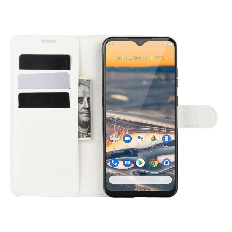 Litchi PU bőr pénztárca tok Nokia 5.3 készülékhez - fehér