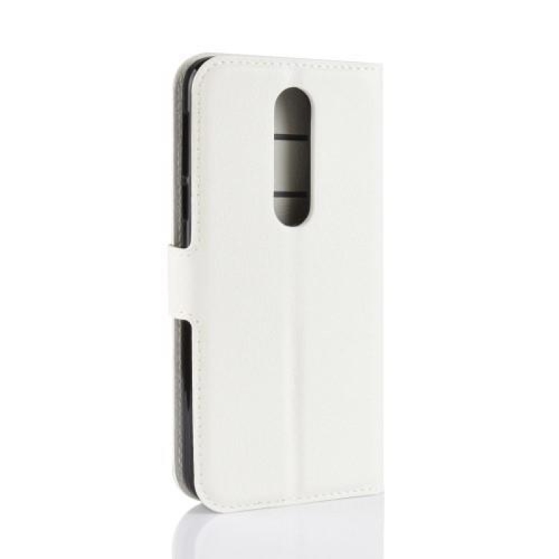 Litchi PU bőr pénztárca tok Nokia 7.1 készülékhez - fehér