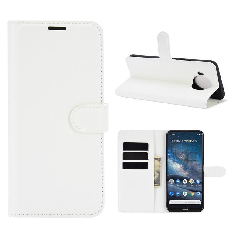 Litchi PU bőr pénztárca tok Nokia 8.3 5G mobiltelefonhoz - fehér