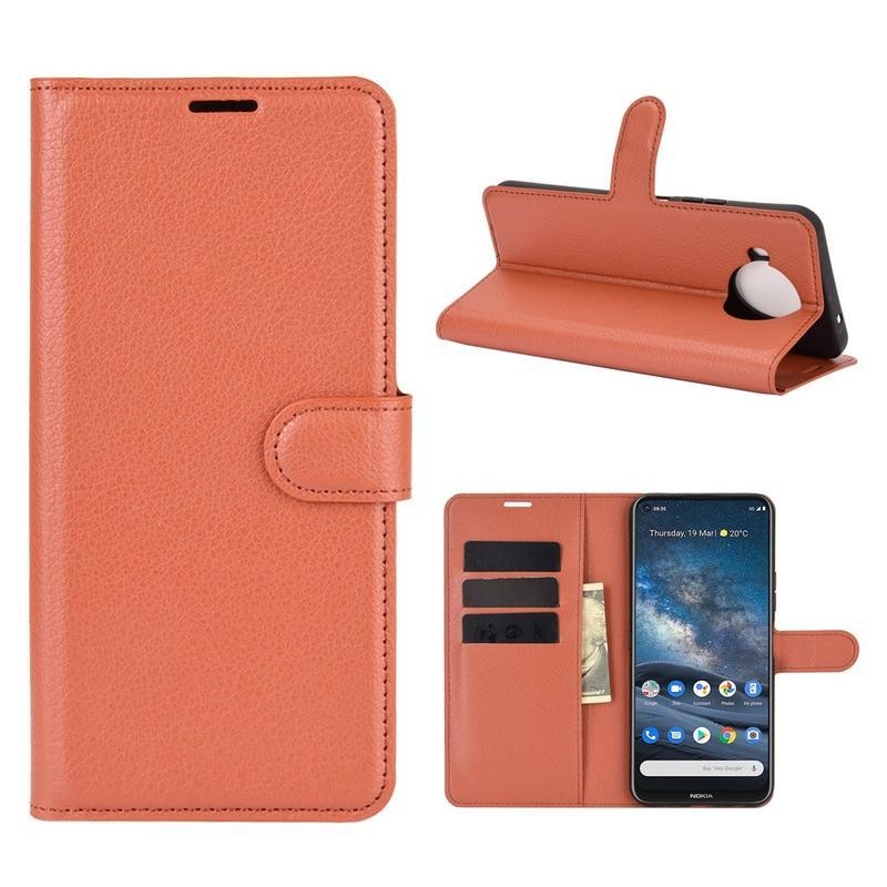 Litchi PU bőr pénztárca tok Nokia 8.3 5G-hez - barna