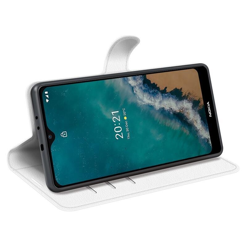Litchi PU bőr pénztárca tok Nokia G50 készülékhez - fehér