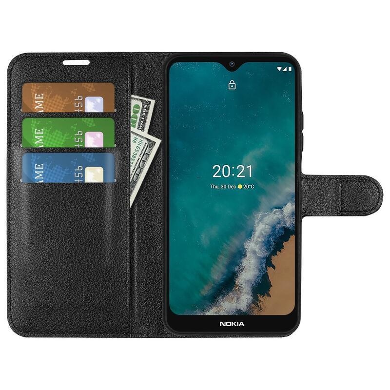 Litchi PU bőr pénztárca tok Nokia G50 készülékhez - fekete