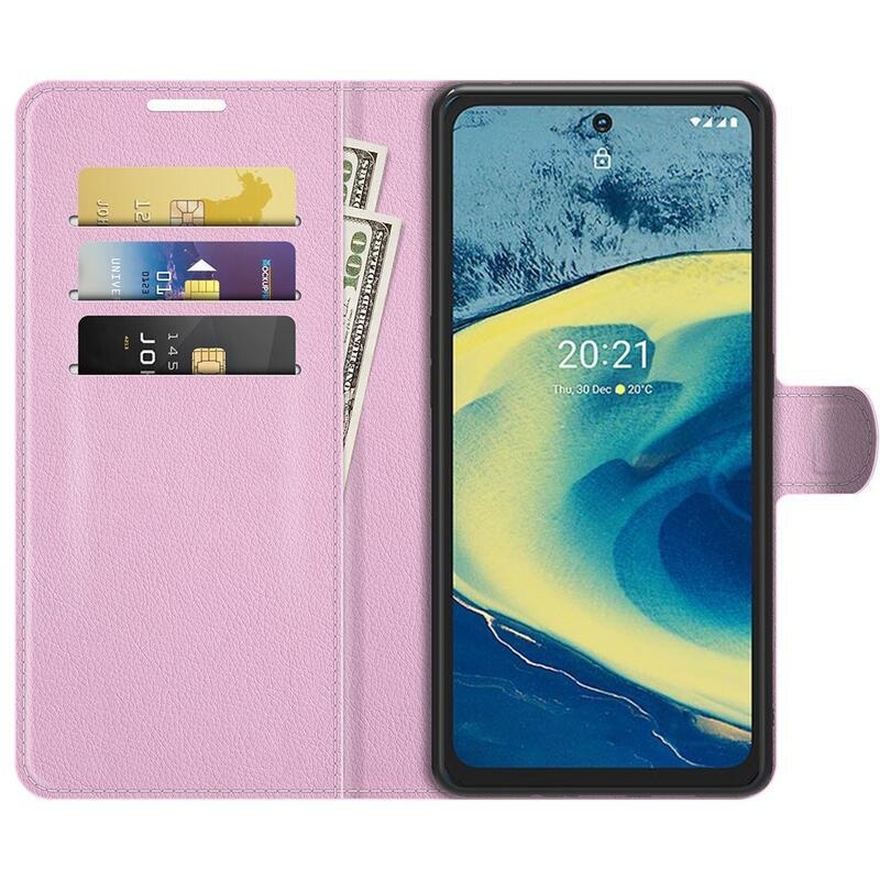 Litchi PU bőr pénztárca tok Nokia XR20 készülékhez - rózsaszín