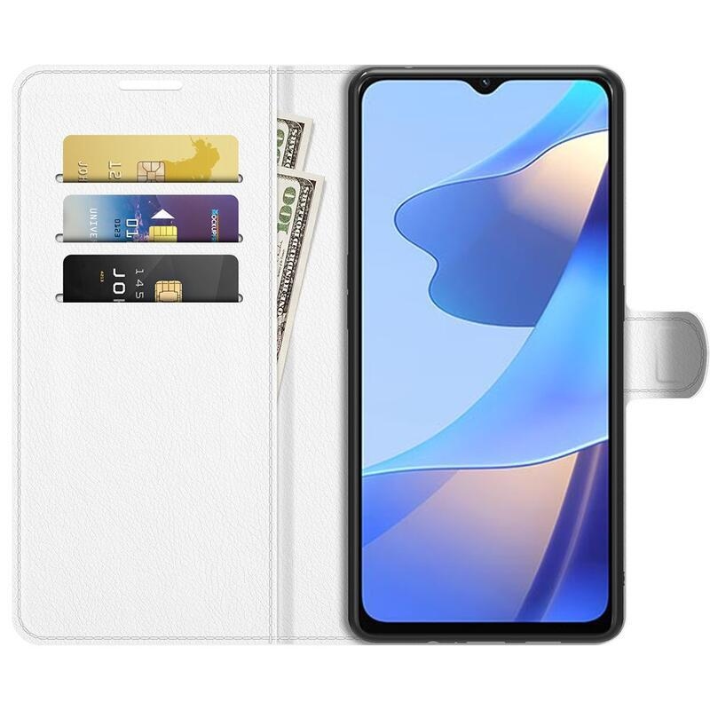 Litchi PU bőr pénztárca tok Oppo A16s/A54s - fehér
