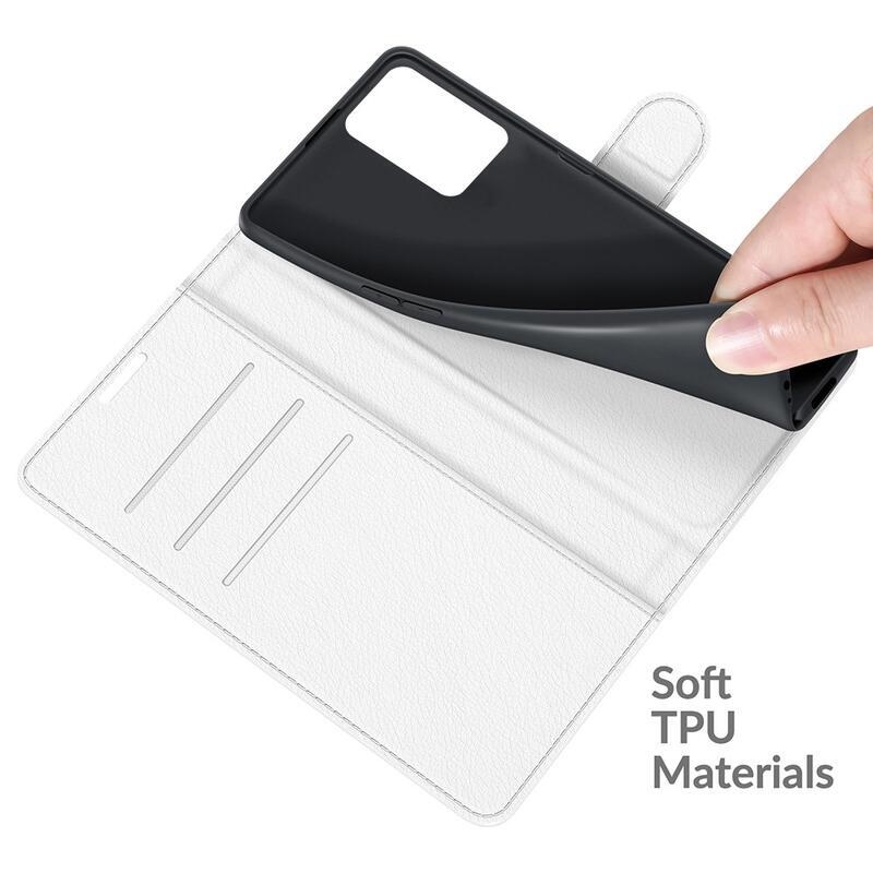 Litchi PU bőr pénztárca tok a Realme 8 5G-hez - fehér