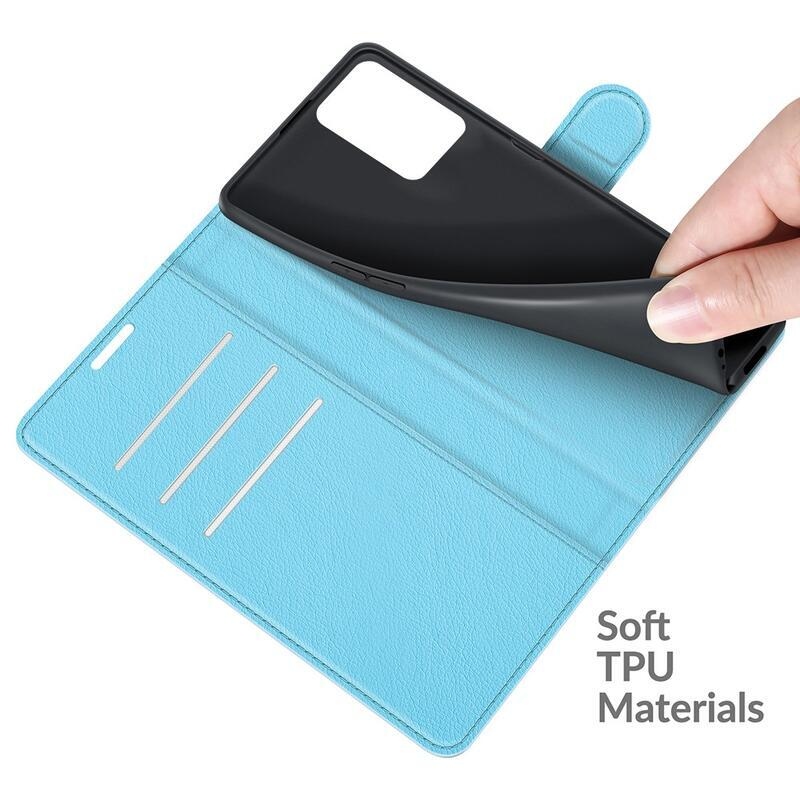 Litchi PU bőr pénztárca tok a Realme 8 5G-hez - kék