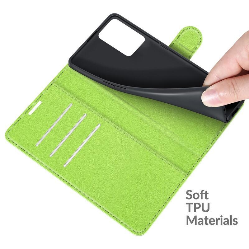 Litchi PU bőr pénztárca tok a Realme 8 5G-hez - zöld