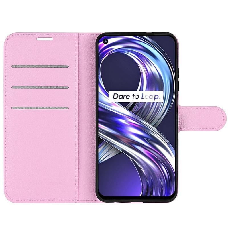 Litchi PU bőr pénztárca tok a Realme 8i számára - rózsaszín