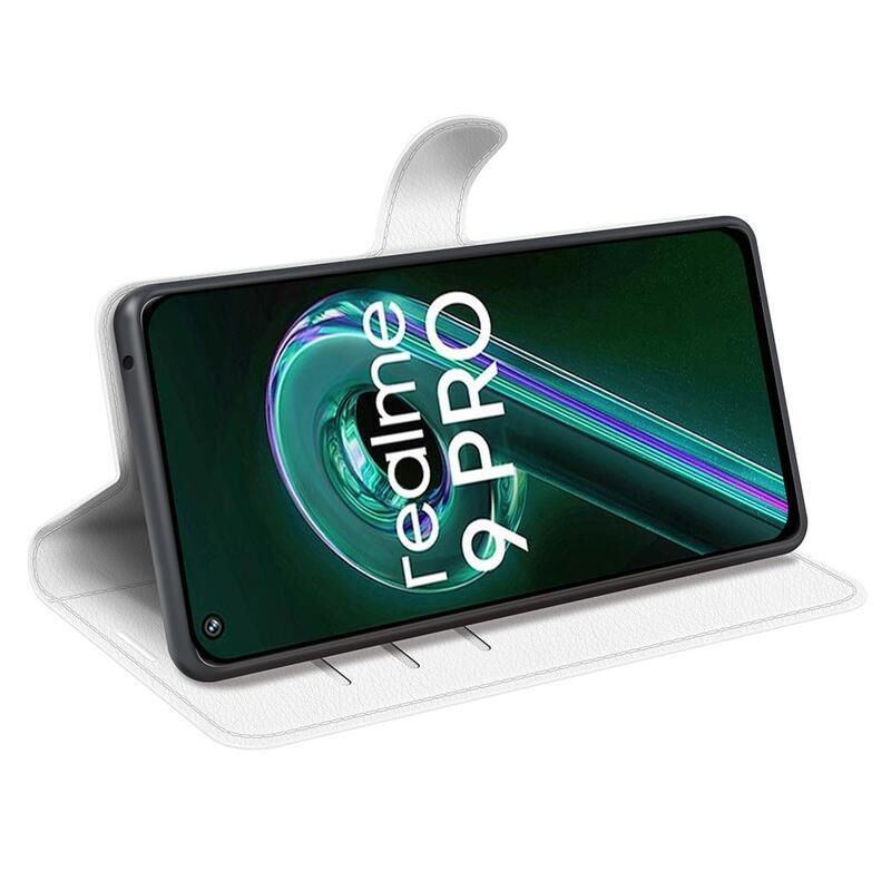 Litchi PU bőr pénztárca tok a Realme 9 Pro 5G számára - fehér