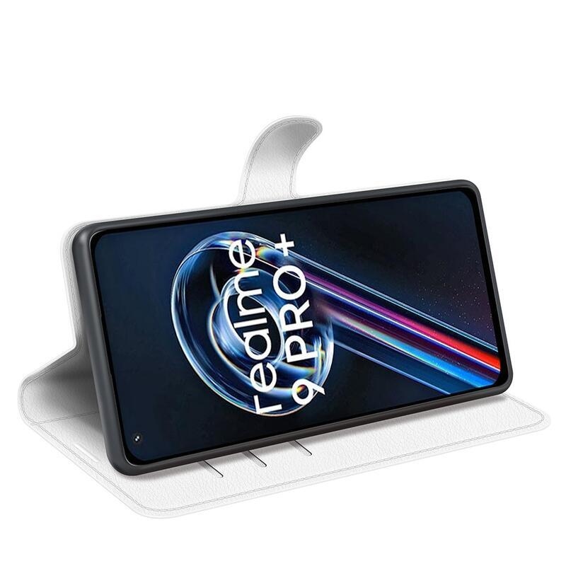 Litchi PU bőr pénztárca tok a Realme 9 Pro+ 5G számára - fehér