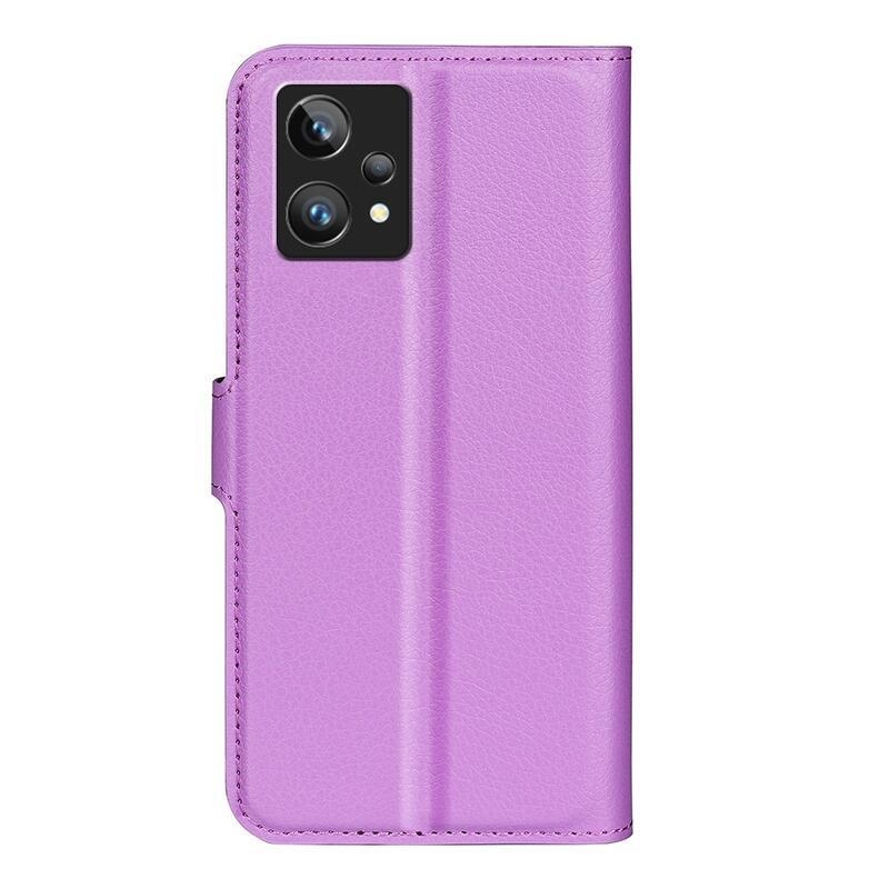 Litchi PU bőr pénztárca tok a Realme 9 Pro+ 5G számára - lila