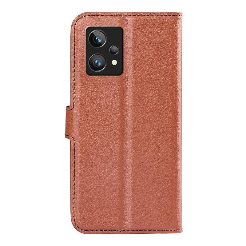 Litchi PU bőr pénztárca tok a Realme 9 Pro+ 5G számára - barna