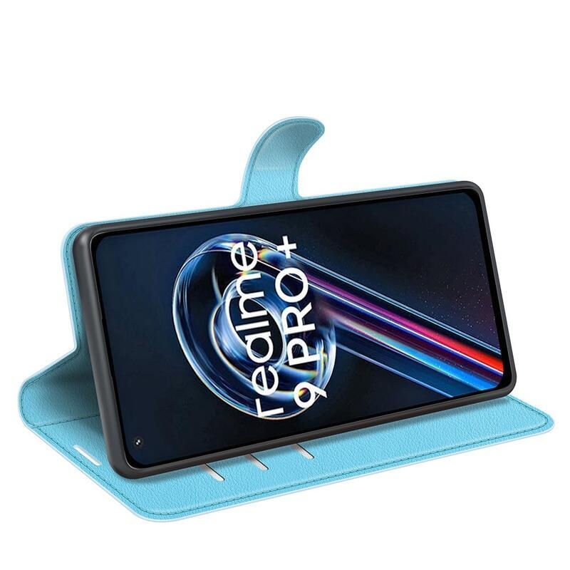 Litchi PU bőr pénztárca tok Realme 9 Pro+ 5G - kék