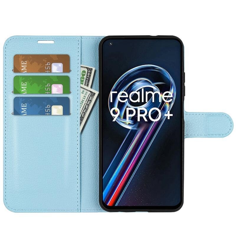 Litchi PU bőr pénztárca tok Realme 9 Pro+ 5G - kék