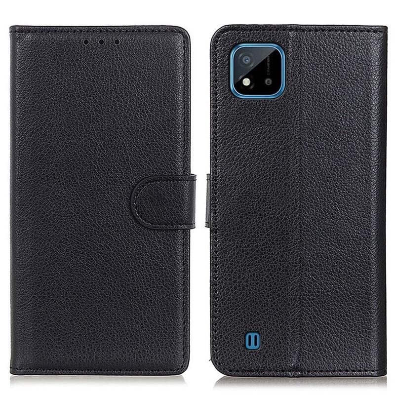 Litchi PU bőr pénztárca tok Realme C11 (2021) - fekete