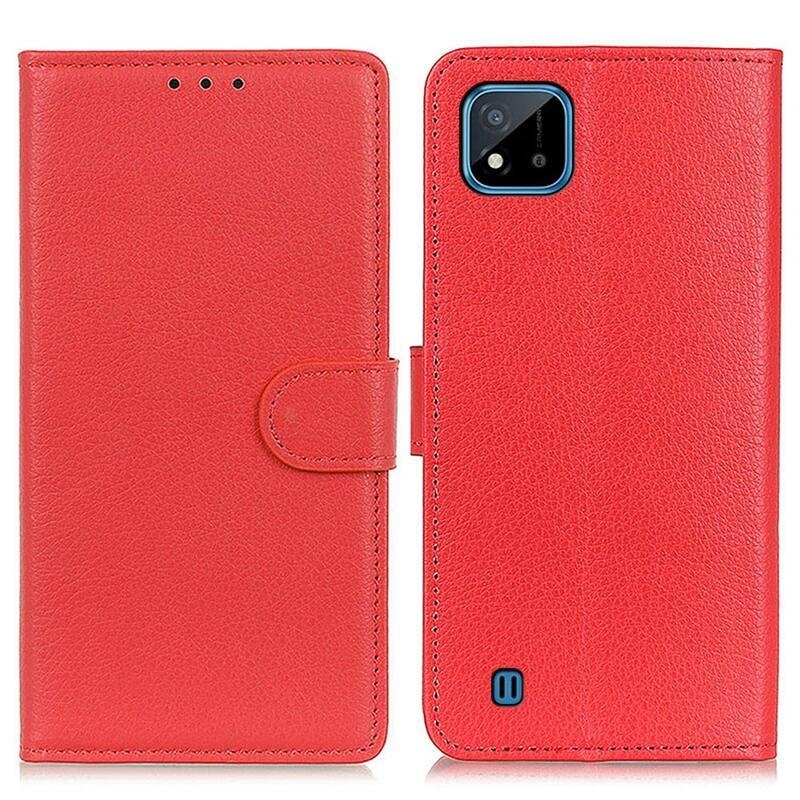 Litchi PU bőr pénztárca tok Realme C11 (2021) - piros