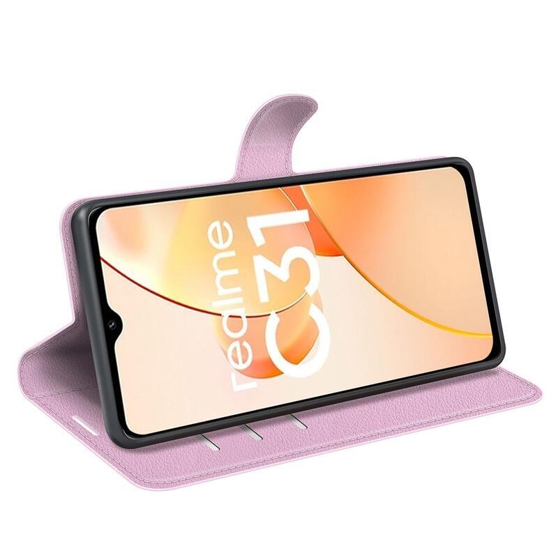 Litchi PU bőr pénztárca tok mobilhoz Realme C31 - rózsaszín