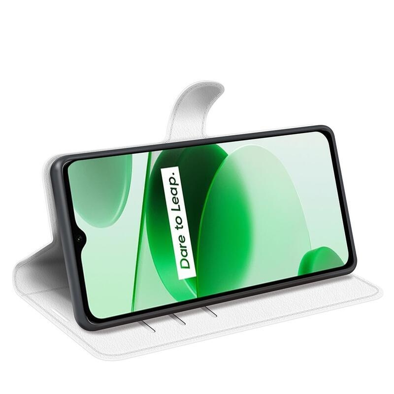 Litchi PU bőr pénztárca tok a Realme C35 mobiltelefonhoz - fehér