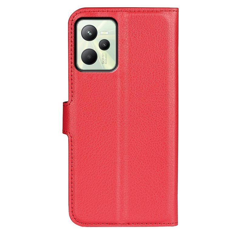 Litchi PU bőr pénztárca tok Realme C35 mobiltelefonhoz - piros