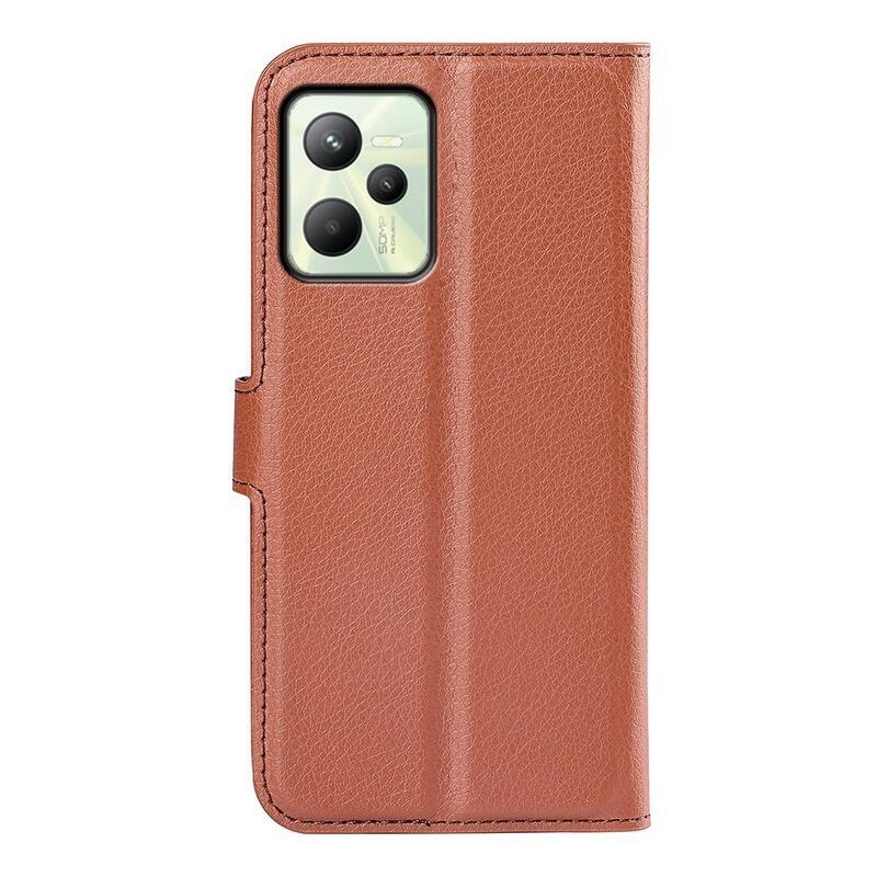 Litchi PU bőr pénztárca tok mobiltelefonhoz Realme C35 - barna