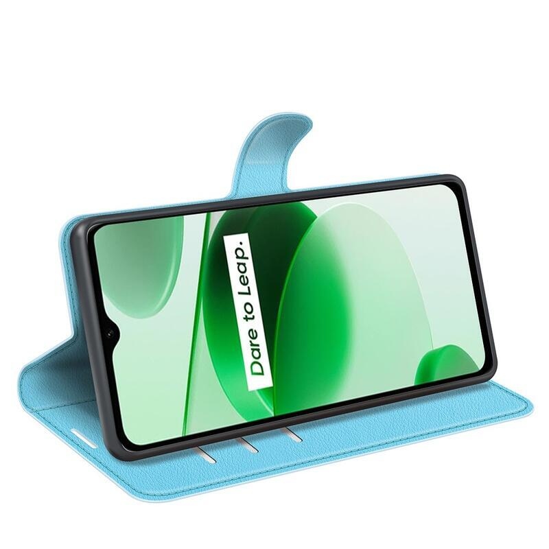 Litchi PU bőr pénztárca tok Realme C35 mobiltelefonhoz - kék