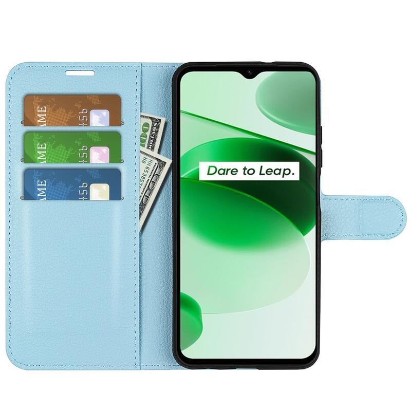 Litchi PU bőr pénztárca tok Realme C35 mobiltelefonhoz - kék