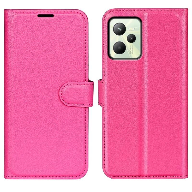 Litchi PU bőr pénztárca tok mobil Realme C35 - rózsa
