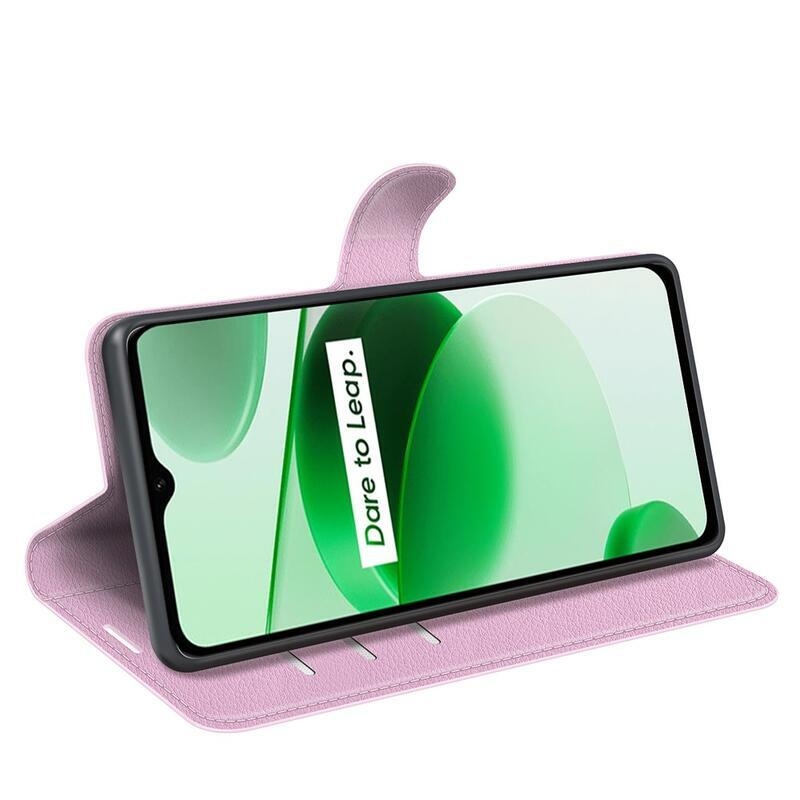 Litchi PU bőr pénztárca tok mobilhoz Realme C35 - rózsaszín