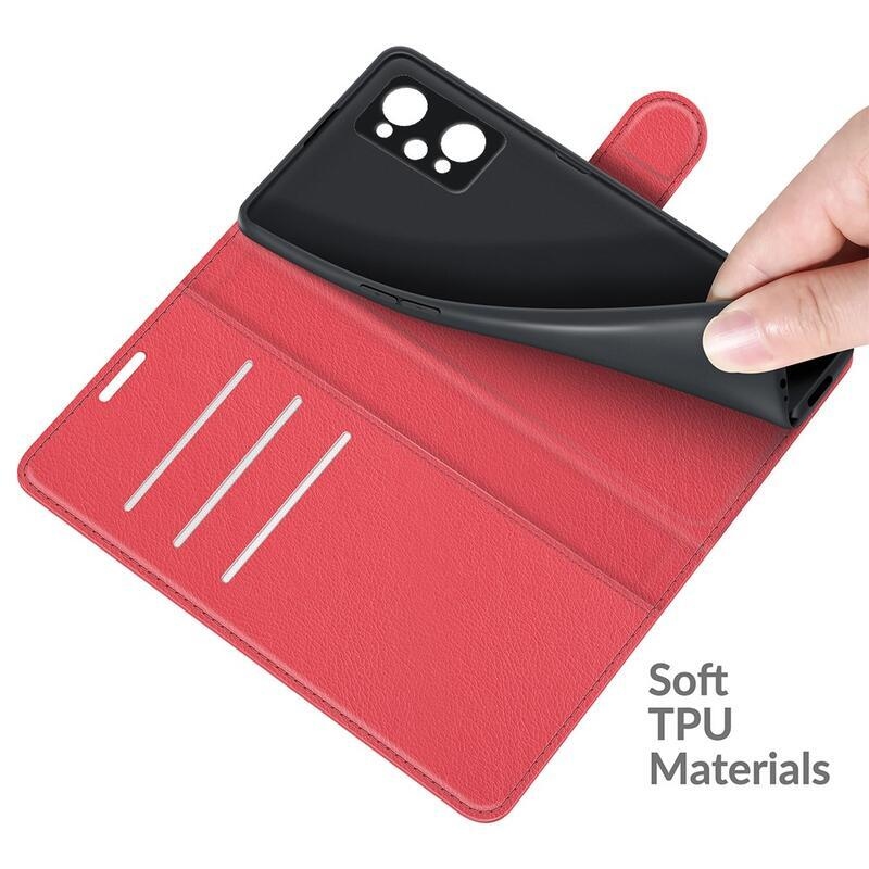 Litchi PU bőr pénztárca tok a Realme GT Neo 2 számára - piros