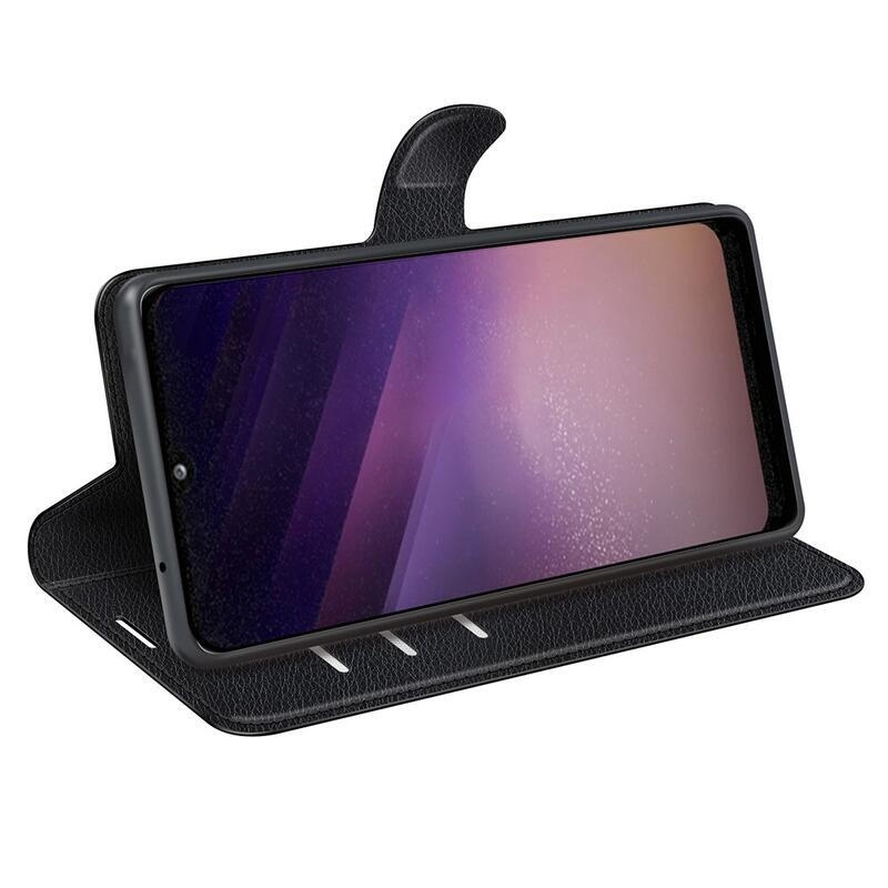 Litchi PU bőr pénztárca tok Samsung Galaxy A03-hoz - fekete