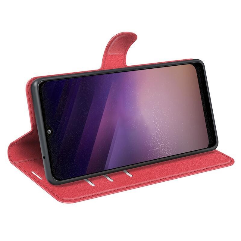 Litchi PU bőr pénztárca tok Samsung Galaxy A03-hoz - piros