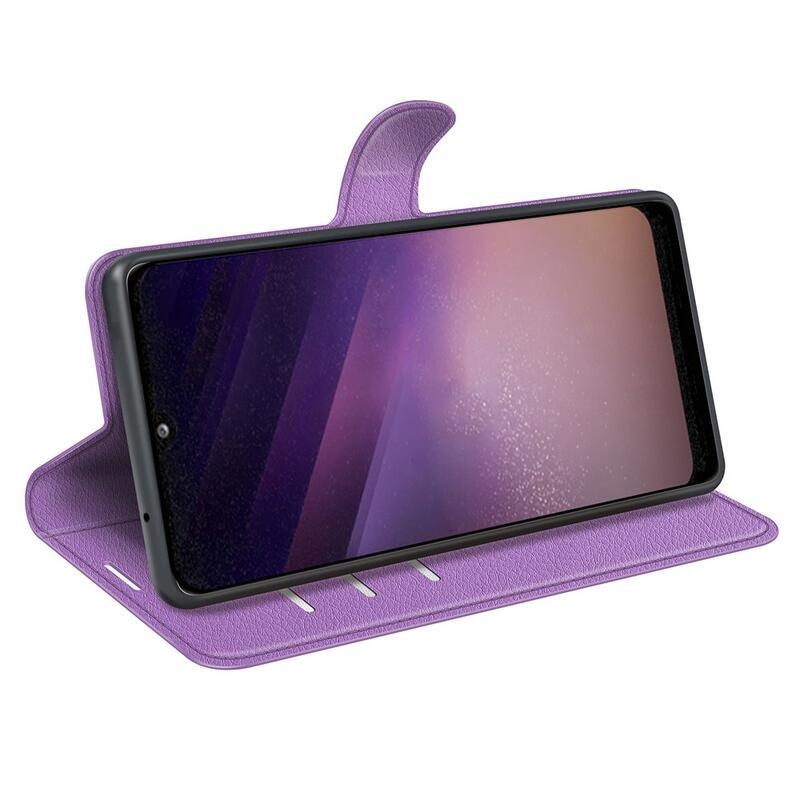 Litchi PU bőr pénztárca tok Samsung Galaxy A03-hoz - lila