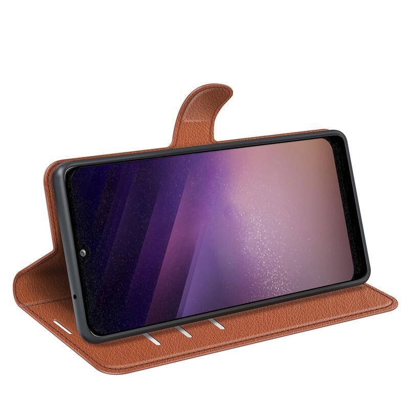 Litchi PU bőr pénztárca tok Samsung Galaxy A03-hoz - barna