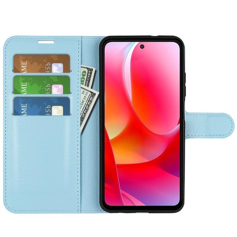 Litchi PU bőr pénztárca tok Samsung Galaxy A03-hoz - kék