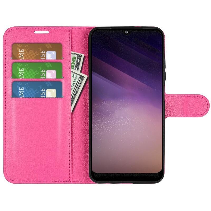 Litchi PU bőr pénztárca tok Samsung Galaxy A03-hoz - rózsaszínű