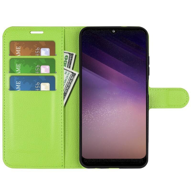 Litchi PU bőr pénztárca tok Samsung Galaxy A03-hoz - zöld