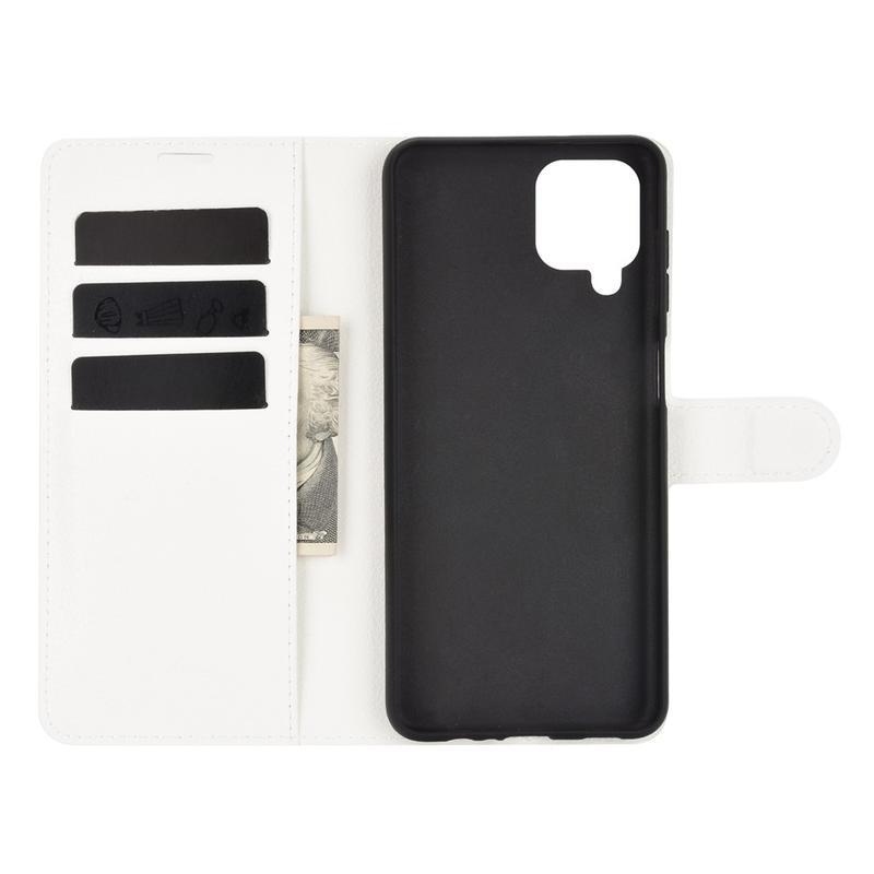 Litchi PU bőr pénztárca tok Samsung Galaxy A12/M12 készülékhez - fehér