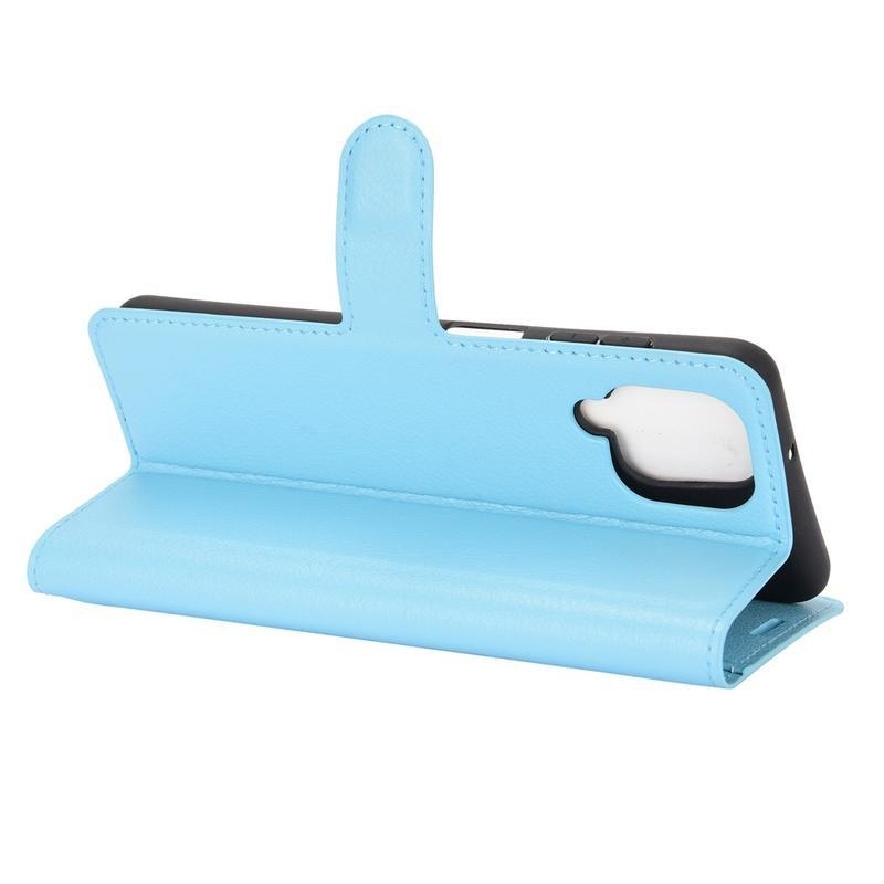 Litchi PU bőr pénztárca tok Samsung Galaxy A12/M12 készülékhez - kék