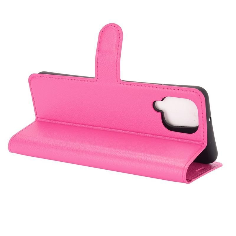 Litchi PU bőr pénztárca tok Samsung Galaxy A12/M12 - rózsaszínű