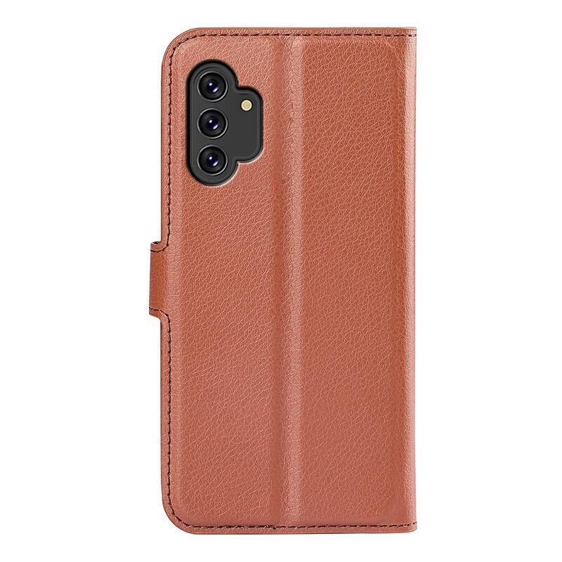 Litchi PU bőr pénztárca tok Samsung Galaxy A13 4G-hoz - barna