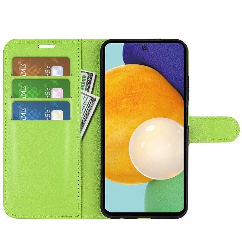 Litchi PU bőr pénztárca tok Samsung Galaxy A13 4G-hez - zöld