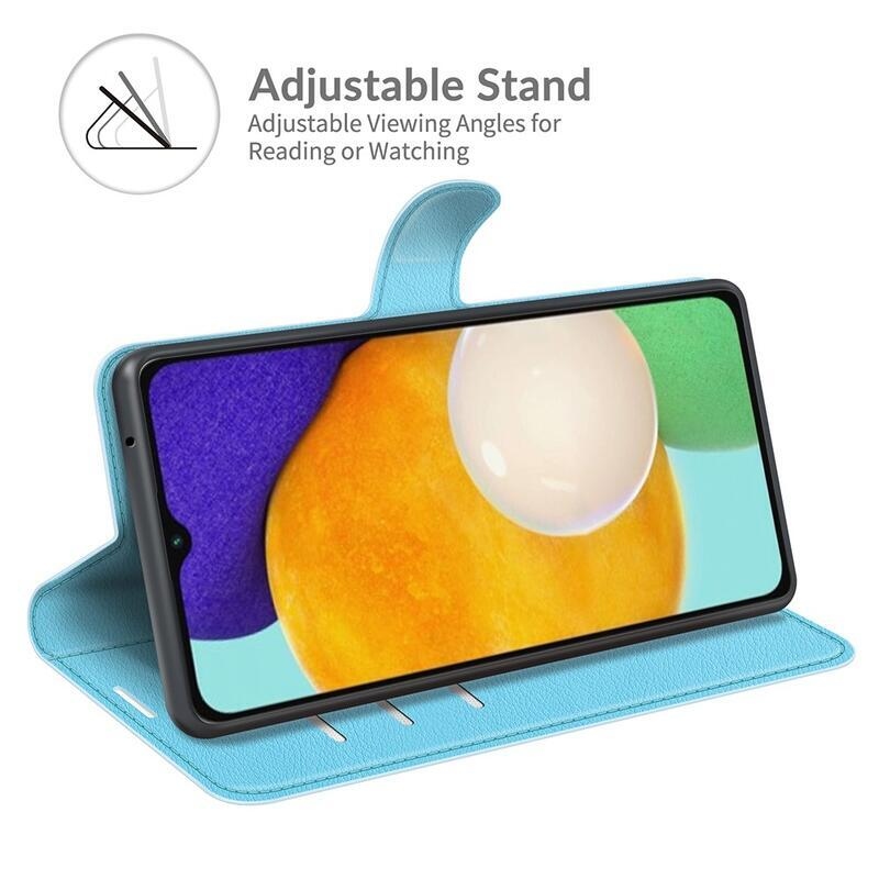 Litchi PU bőr pénztárca tok Samsung Galaxy A13 5G/Galaxy A04s (164.7 x 76.7 x 9.1 mm) - kék