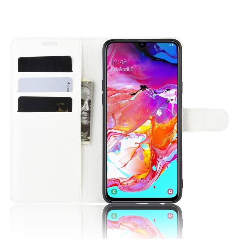 Litchi PU bőr pénztárca tok Samsung Galaxy A20s készülékhez - fehér